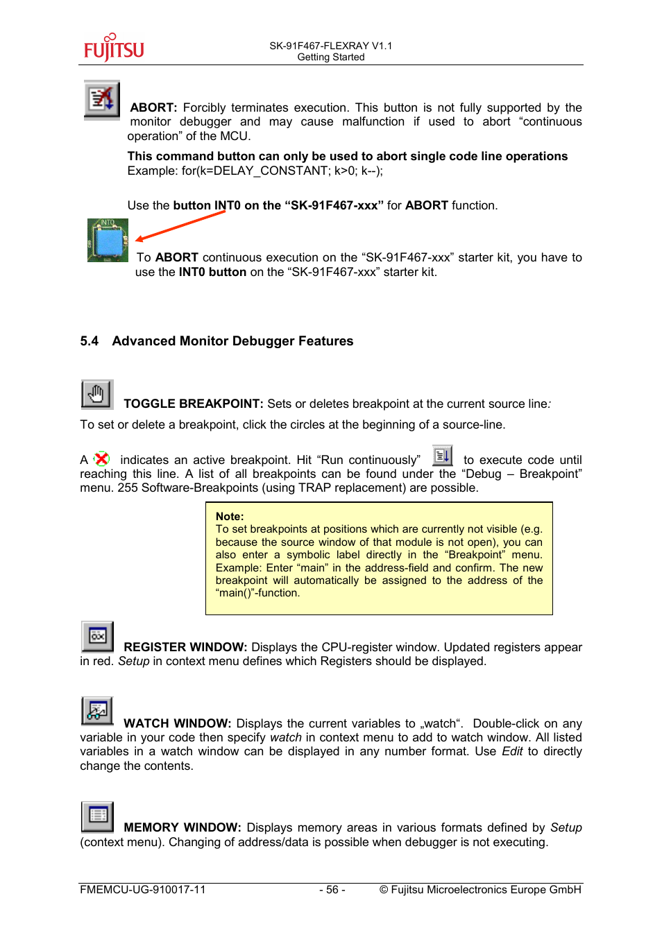 4 advanced monitor debugger features, Advanced monitor debugger features | FUJITSU MB91460 SERIES User Manual | Page 56 / 73