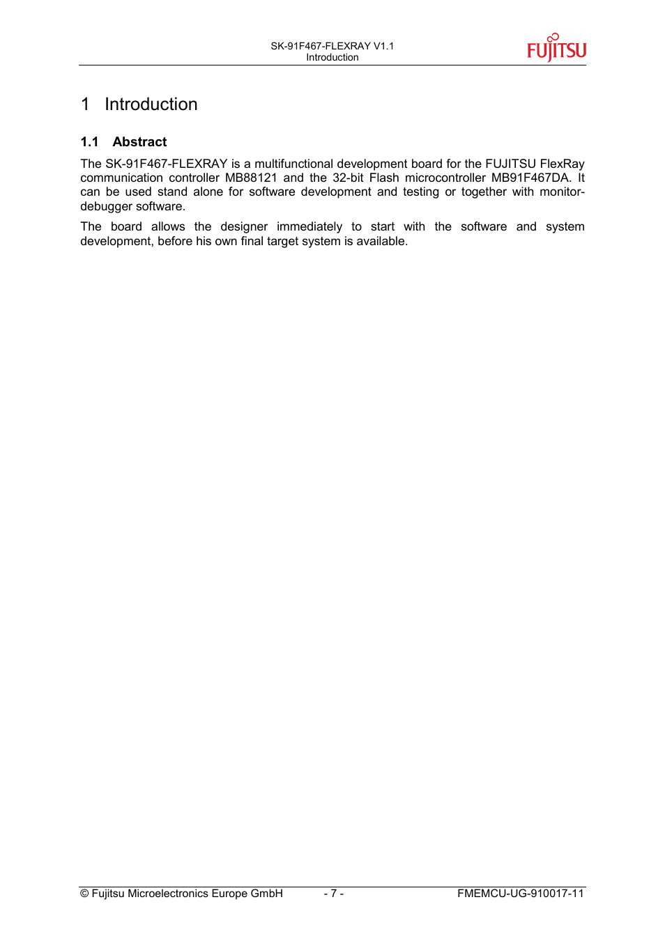 1 introduction, 1 abstract, Abstract | FUJITSU MB91460 SERIES User Manual | Page 7 / 73