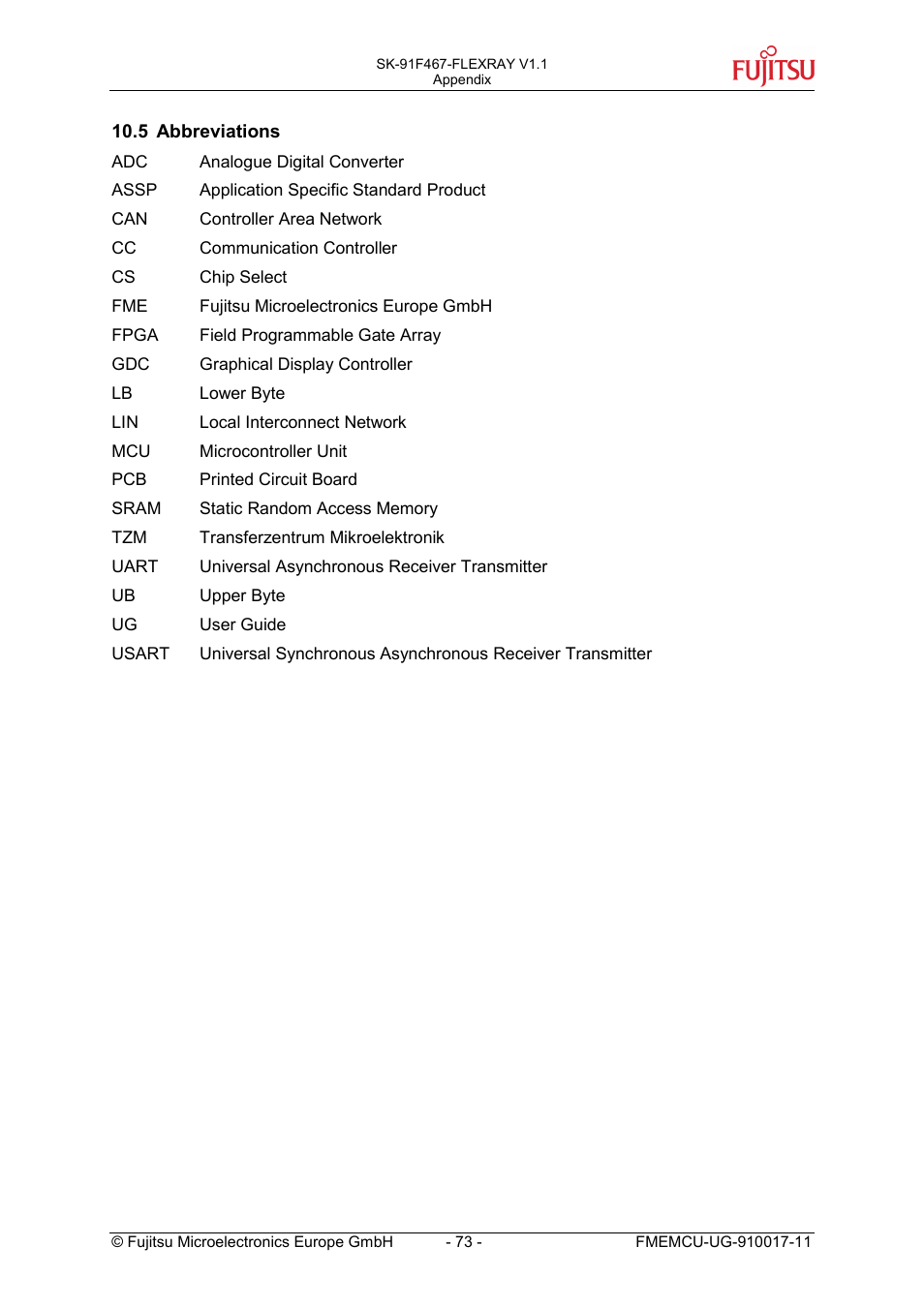 5 abbreviations, Abbreviations | FUJITSU MB91460 SERIES User Manual | Page 73 / 73