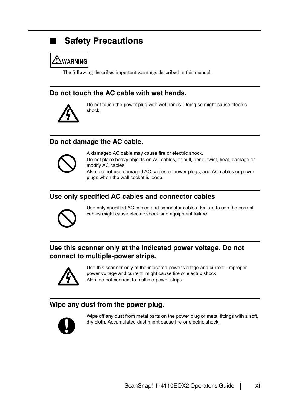 Safety precautions | FUJITSU SCANSNAP! FI-4110EOX2 User Manual | Page 13 / 97