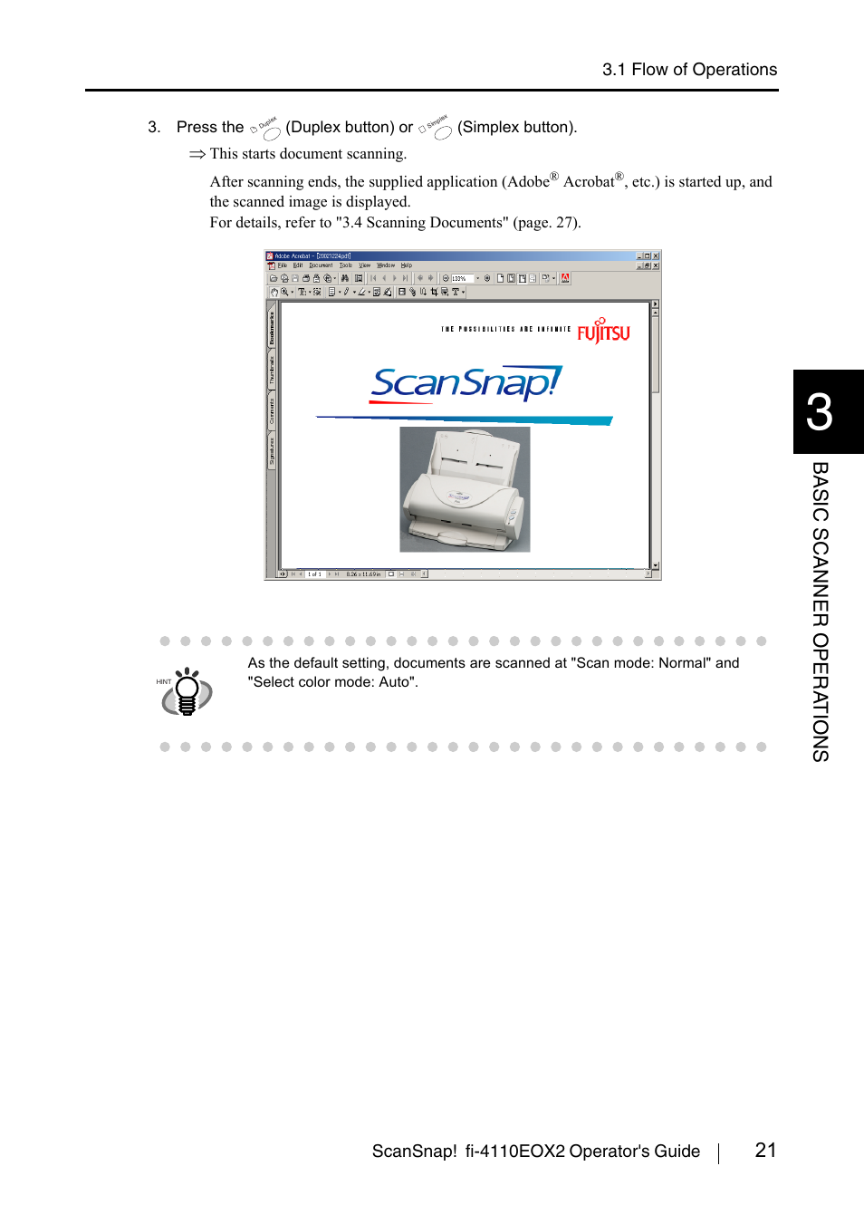 21 basic scanner opera t ions | FUJITSU SCANSNAP! FI-4110EOX2 User Manual | Page 37 / 97