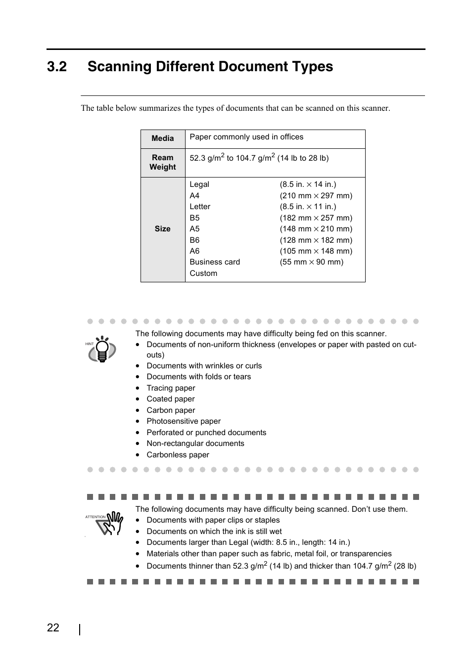 2 scanning different document types | FUJITSU SCANSNAP! FI-4110EOX2 User Manual | Page 38 / 97