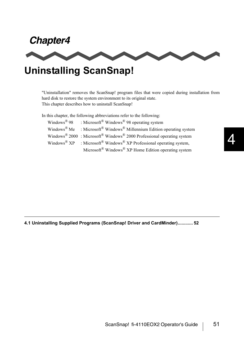 Chapter4 uninstalling scansnap, Chapter4 uninstalling, Scansnap | FUJITSU SCANSNAP! FI-4110EOX2 User Manual | Page 67 / 97