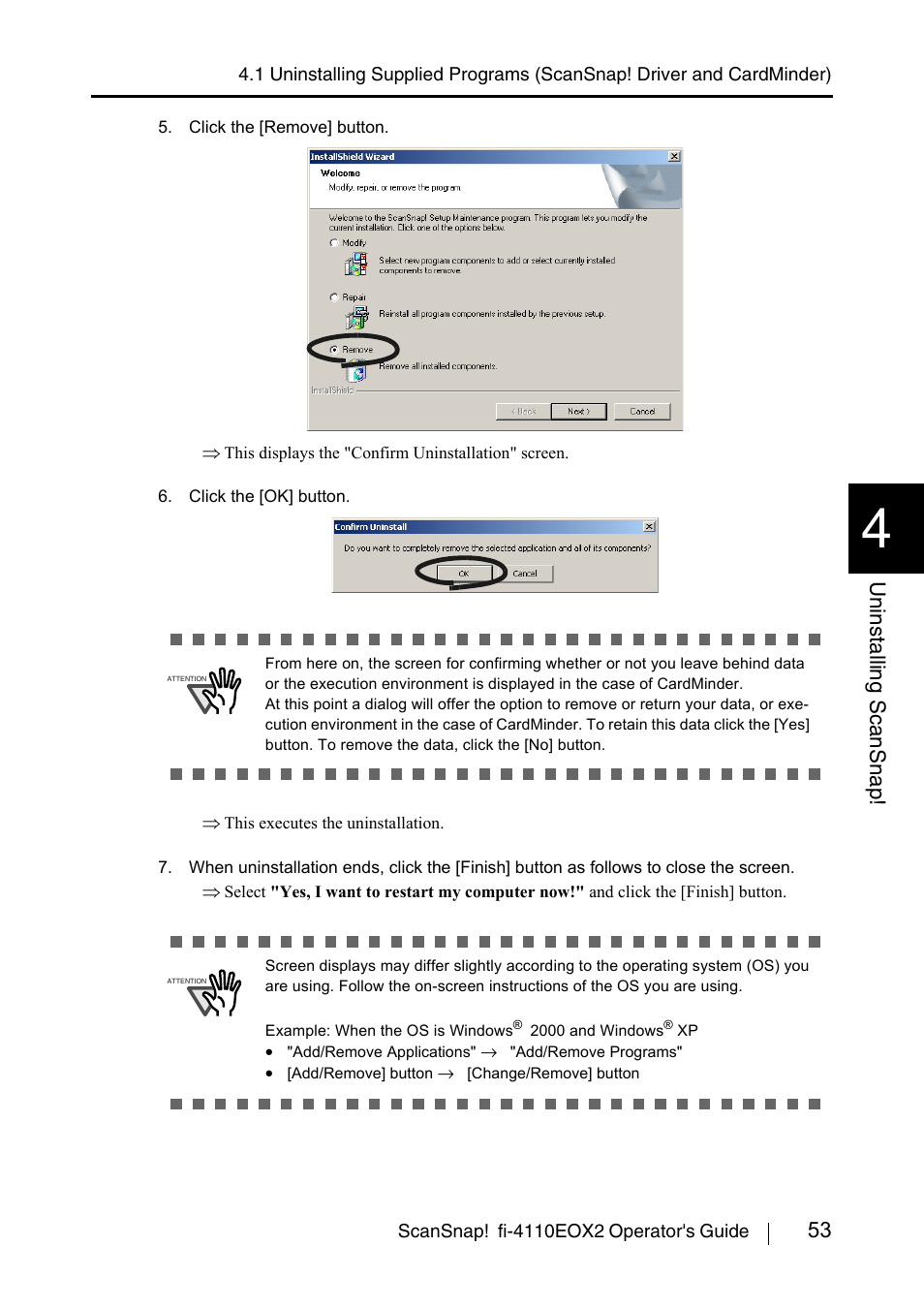 53 uninstalling scansnap | FUJITSU SCANSNAP! FI-4110EOX2 User Manual | Page 69 / 97