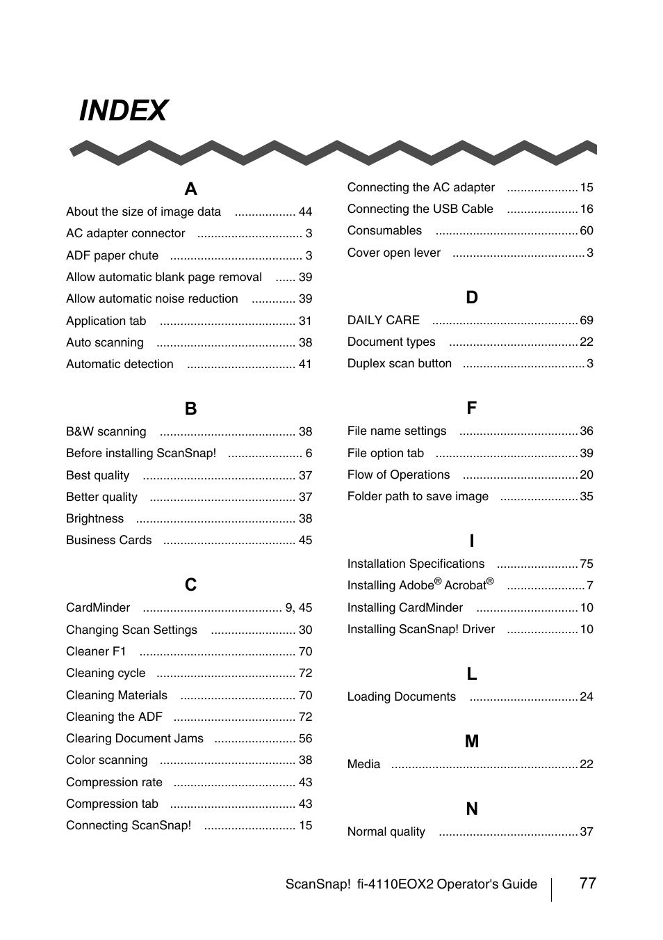 Index | FUJITSU SCANSNAP! FI-4110EOX2 User Manual | Page 93 / 97