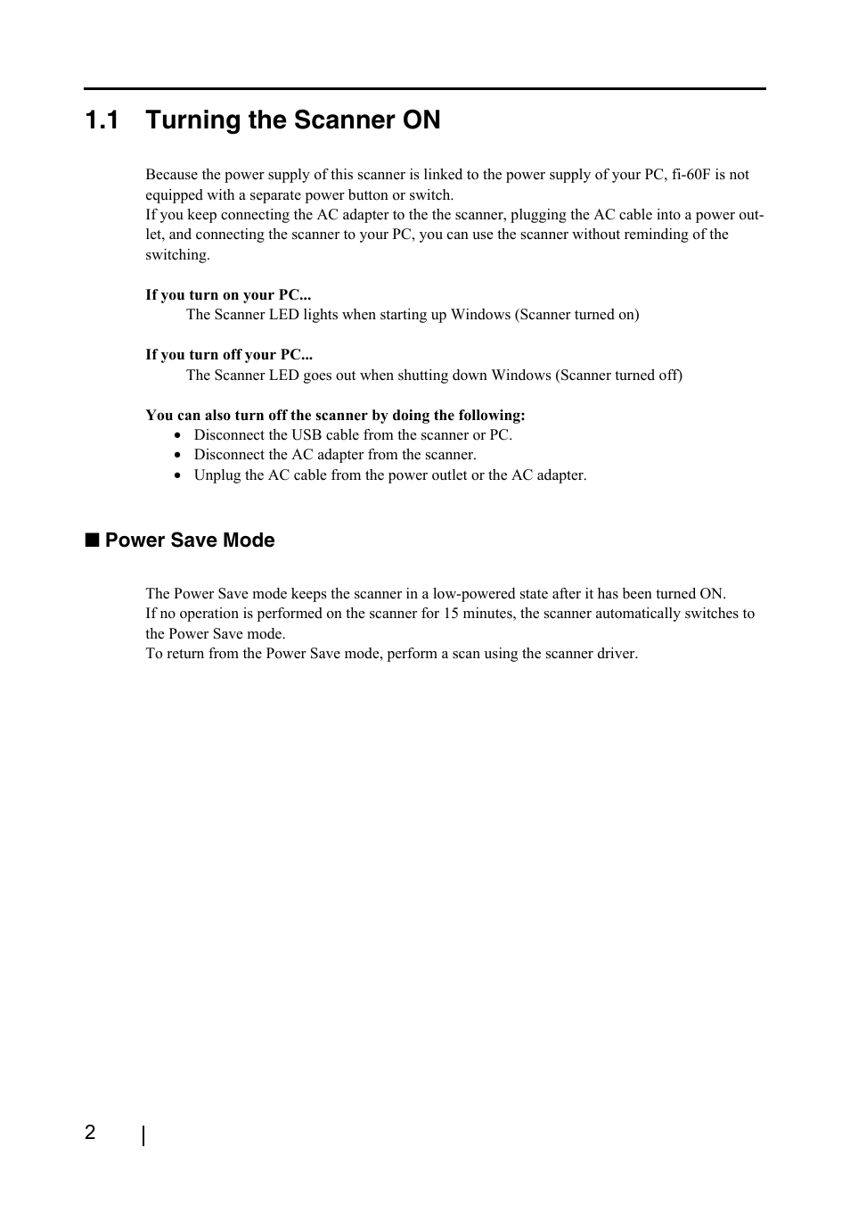 1 turning the scanner on | FUJITSU fi-60F User Manual | Page 16 / 55