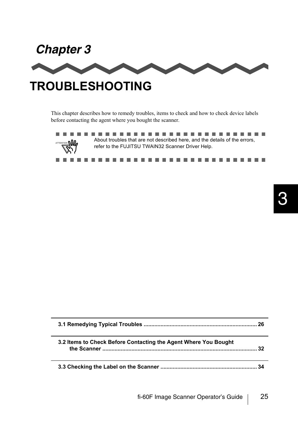 Chapter 3 troubleshooting, Chapter 3, Troubleshooting | FUJITSU fi-60F User Manual | Page 39 / 55