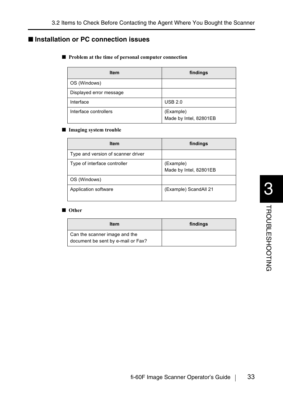 33 tr oubleshoo t ing, Installation or pc connection issues | FUJITSU fi-60F User Manual | Page 47 / 55