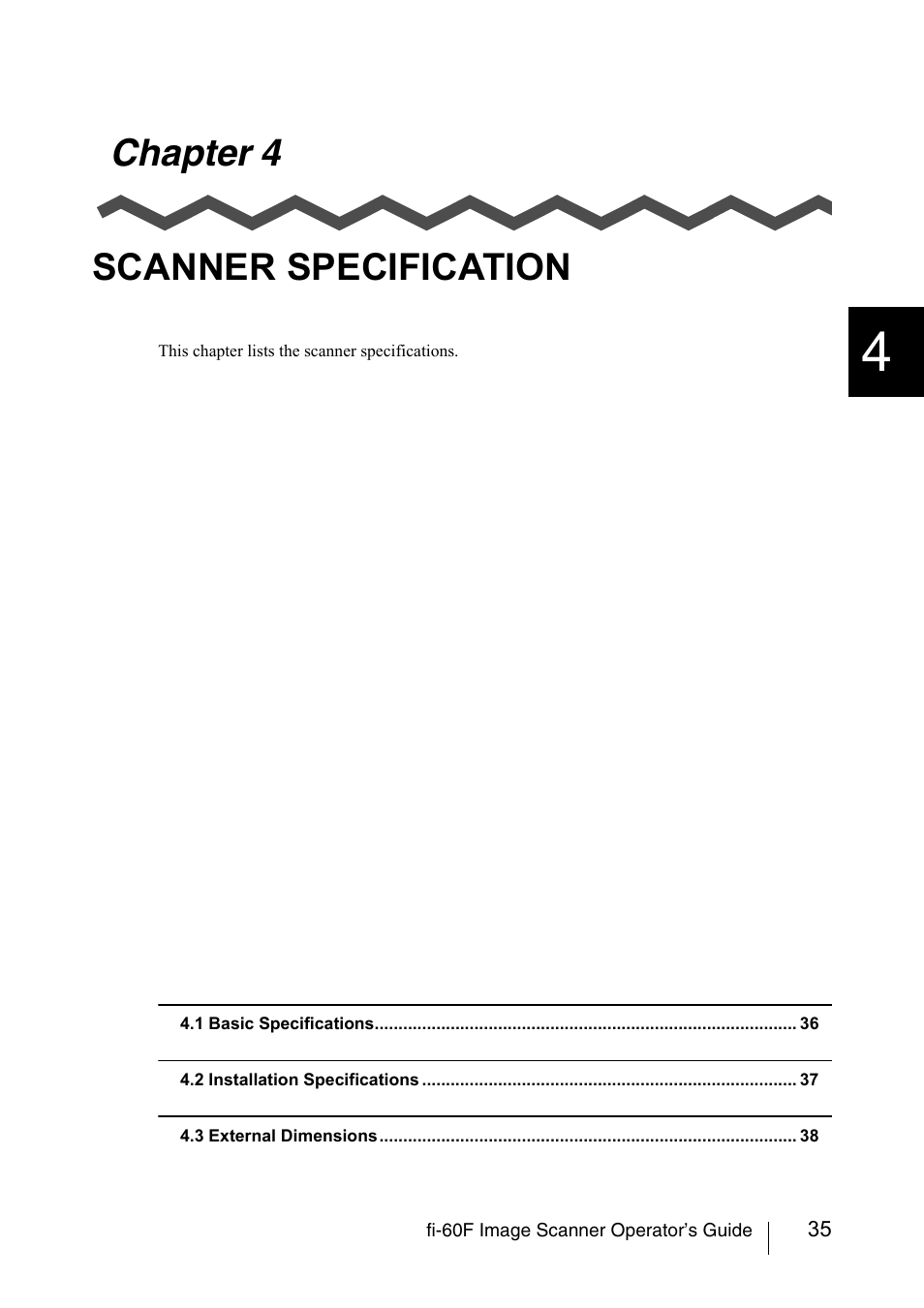 Chapter 4 scanner specification, Chapter 4, Scanner specification | FUJITSU fi-60F User Manual | Page 49 / 55