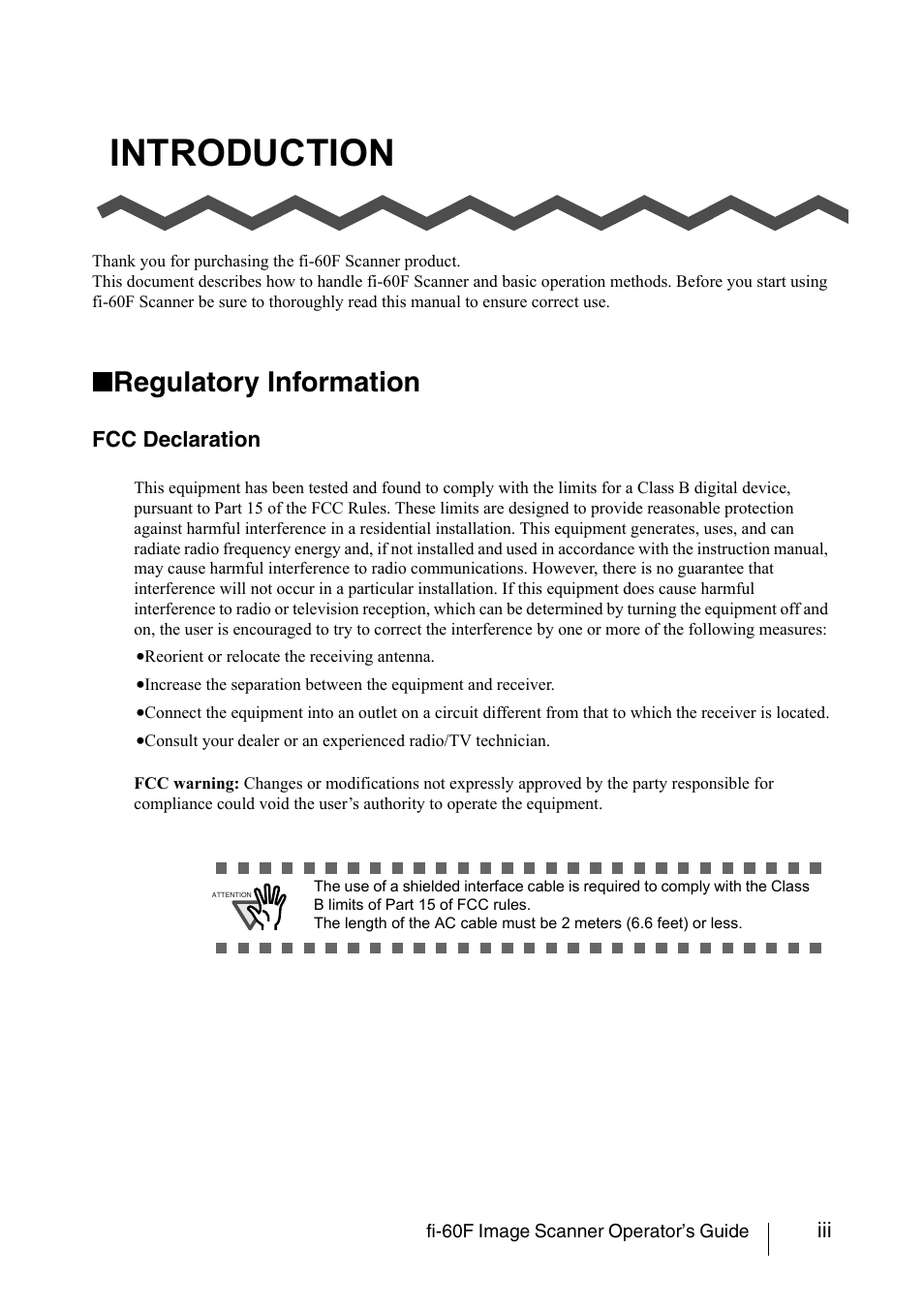Introduction, Regulatory information | FUJITSU fi-60F User Manual | Page 5 / 55