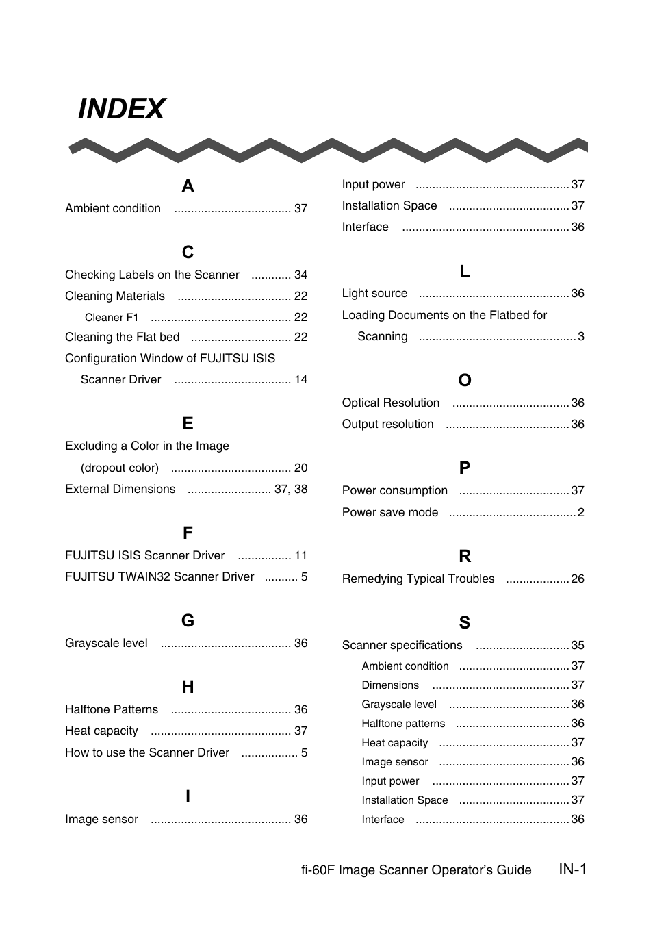 Index, In-1 | FUJITSU fi-60F User Manual | Page 53 / 55