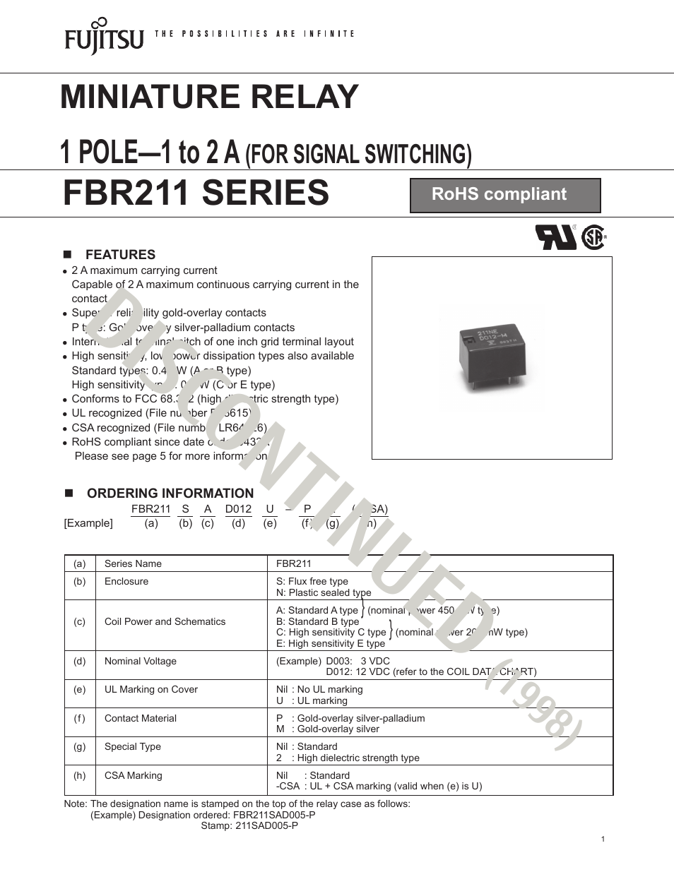 FUJITSU FBR211 User Manual | 7 pages