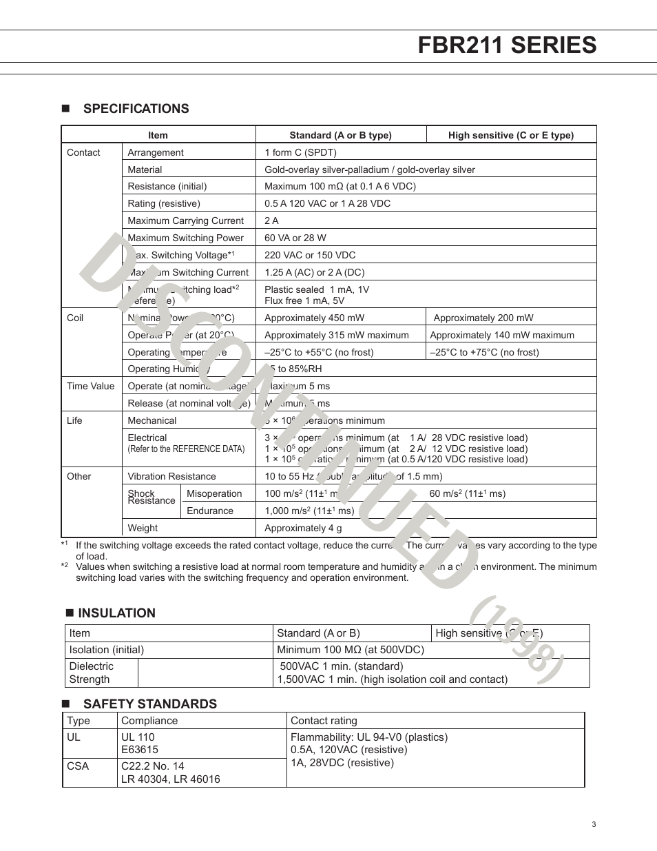 Disc ontinued, Fbr211 series | FUJITSU FBR211 User Manual | Page 3 / 7
