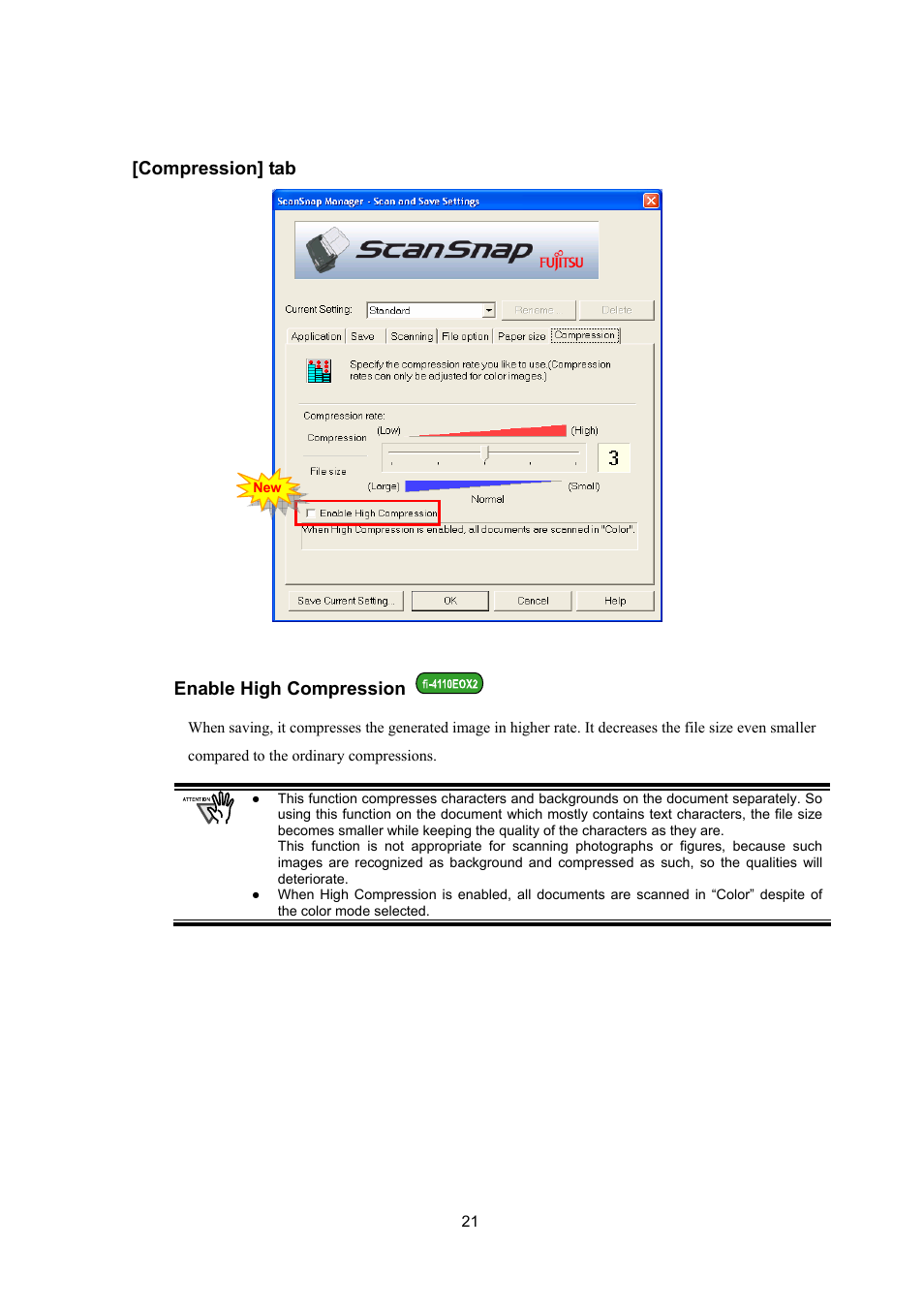 Enable high compression | FUJITSU ScanSnap Upgrade P2WW-1860-01EN Scanner User Manual | Page 25 / 55