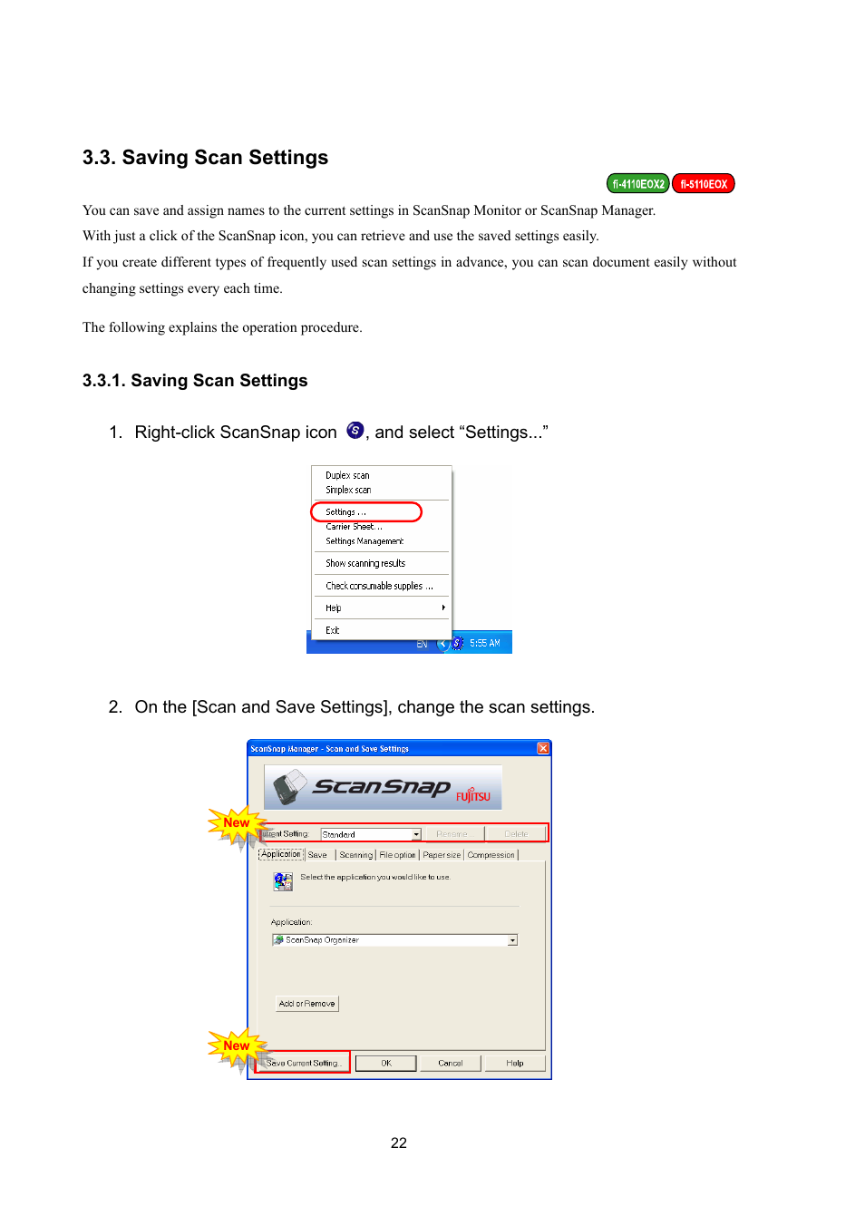 Saving scan settings, Save current setting | FUJITSU ScanSnap Upgrade P2WW-1860-01EN Scanner User Manual | Page 26 / 55