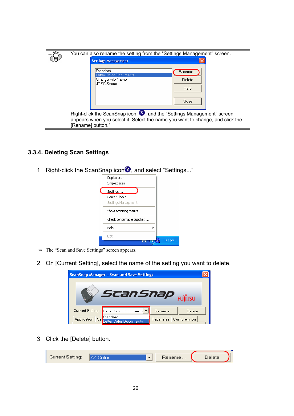 Deleting scan settings | FUJITSU ScanSnap Upgrade P2WW-1860-01EN Scanner User Manual | Page 30 / 55