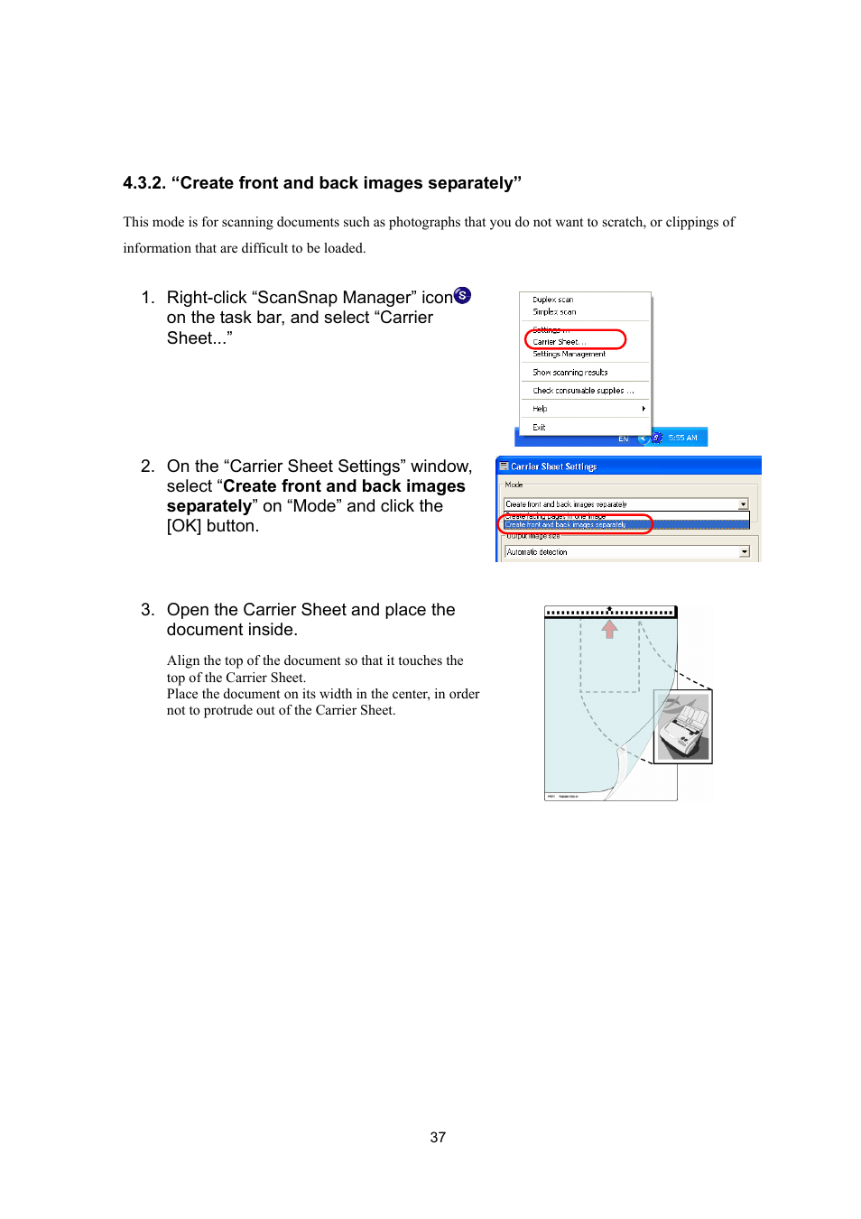 “create front and back images separately | FUJITSU ScanSnap Upgrade P2WW-1860-01EN Scanner User Manual | Page 41 / 55