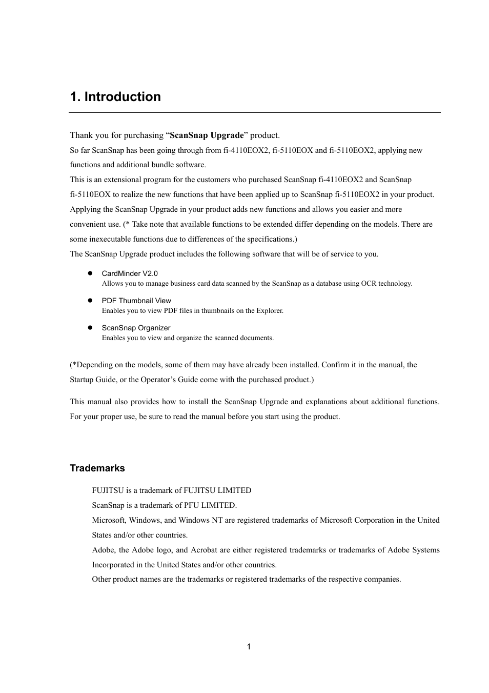 Introduction | FUJITSU ScanSnap Upgrade P2WW-1860-01EN Scanner User Manual | Page 5 / 55