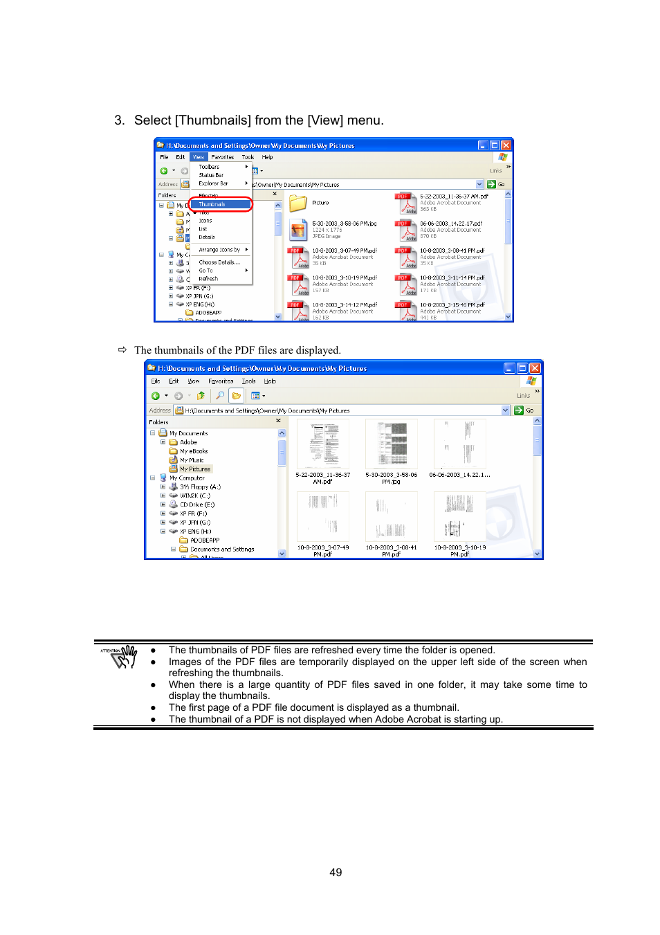 Select [thumbnails] from the [view] menu | FUJITSU ScanSnap Upgrade P2WW-1860-01EN Scanner User Manual | Page 53 / 55