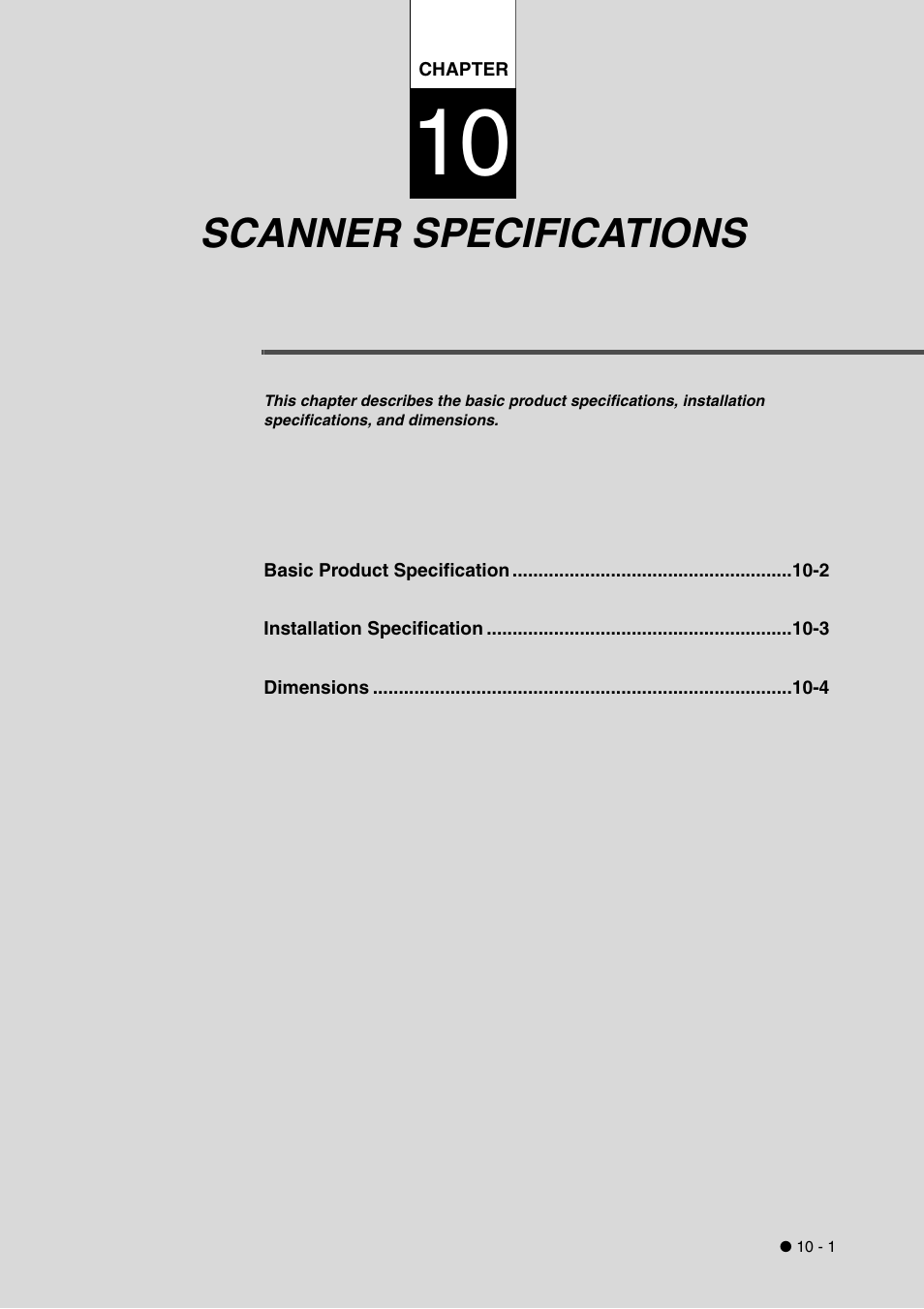 Scanner specifications, Chapter 10 scanner specifications -1 | FUJITSU fi-4340C User Manual | Page 101 / 114