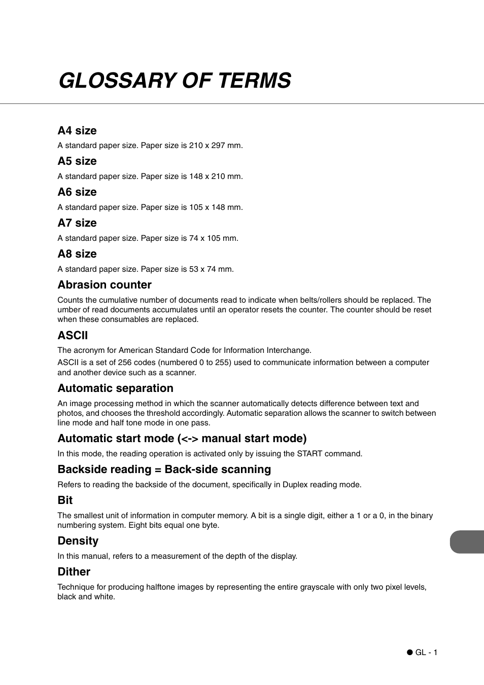 Glossary of terms | FUJITSU fi-4340C User Manual | Page 105 / 114