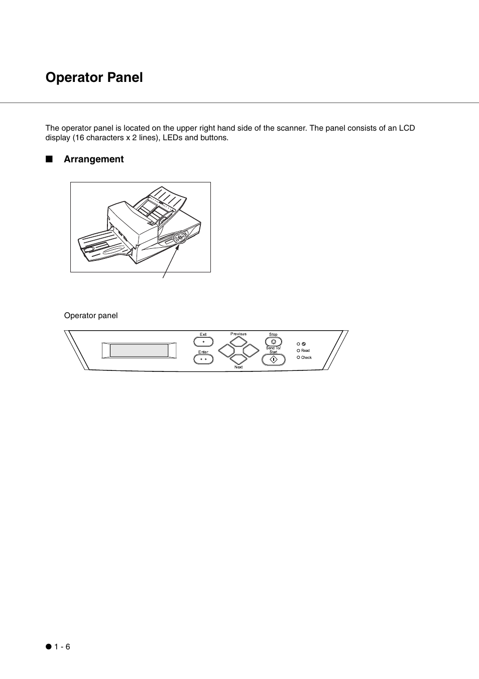 Operator panel, Operator panel -6, Arrangement | FUJITSU fi-4340C User Manual | Page 26 / 114