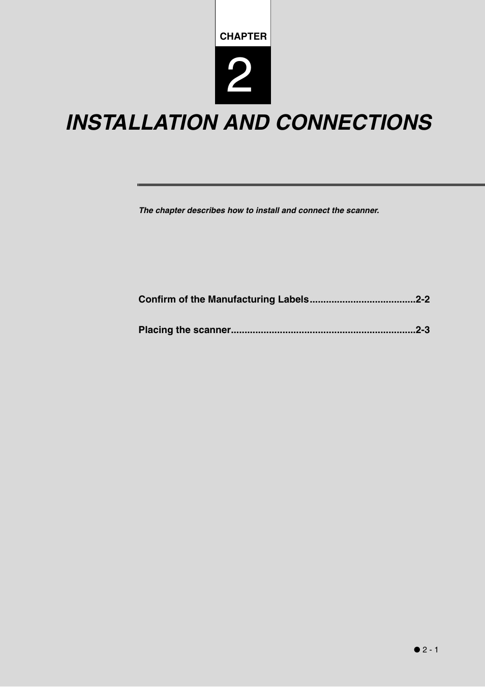 Installation and connections, Chapter 2 installation and connections -1 | FUJITSU fi-4340C User Manual | Page 29 / 114