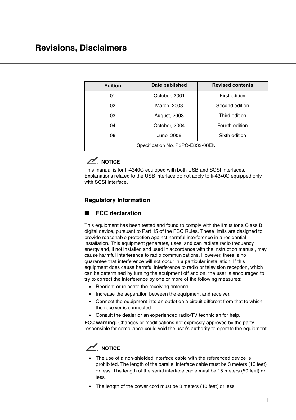 Revisions, disclaimers | FUJITSU fi-4340C User Manual | Page 3 / 114