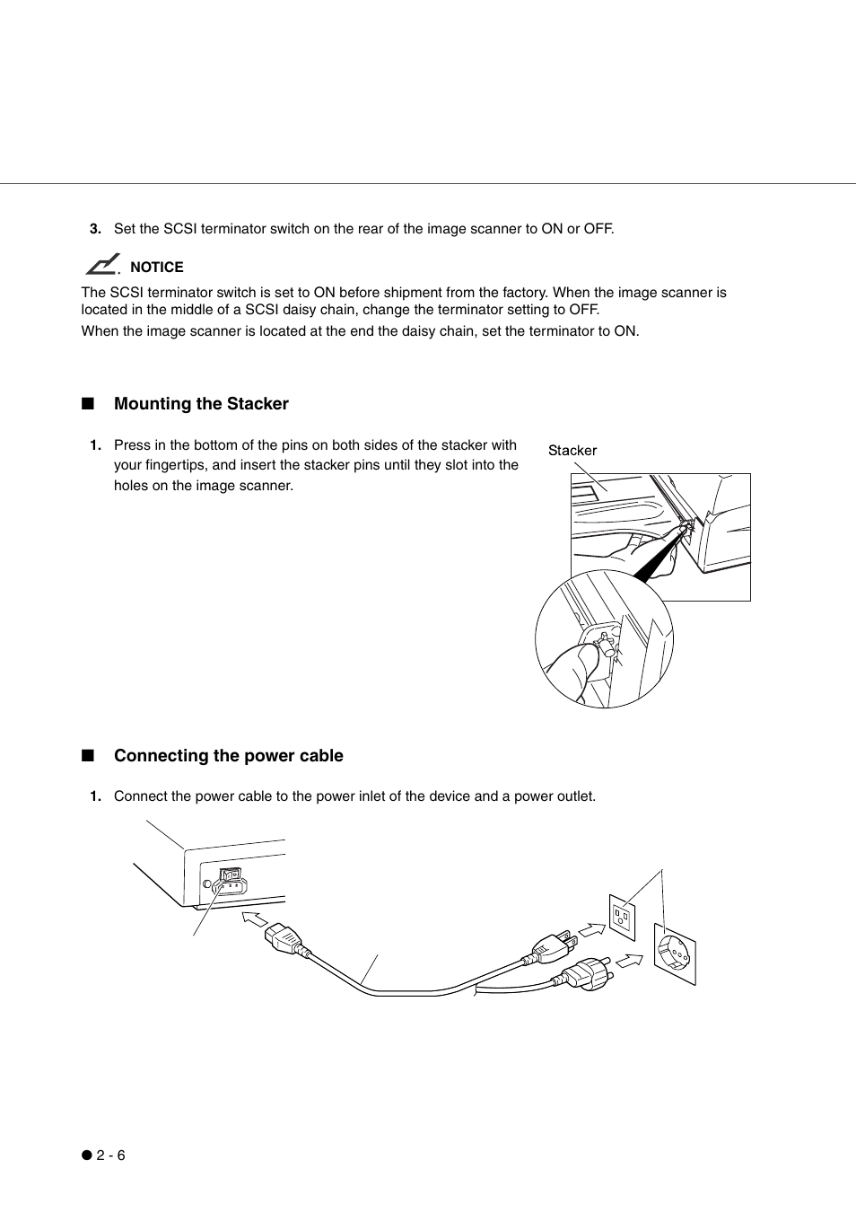 Mounting the stacker, Connecting the power cable | FUJITSU fi-4340C User Manual | Page 34 / 114