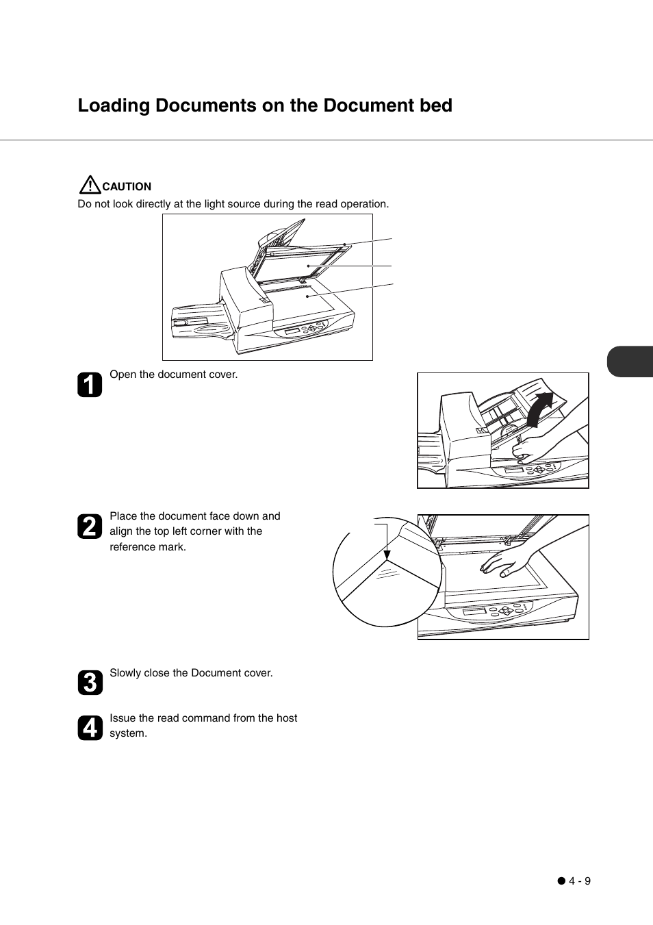 Loading documents on the document bed, Loading documents on the document bed -9 | FUJITSU fi-4340C User Manual | Page 45 / 114