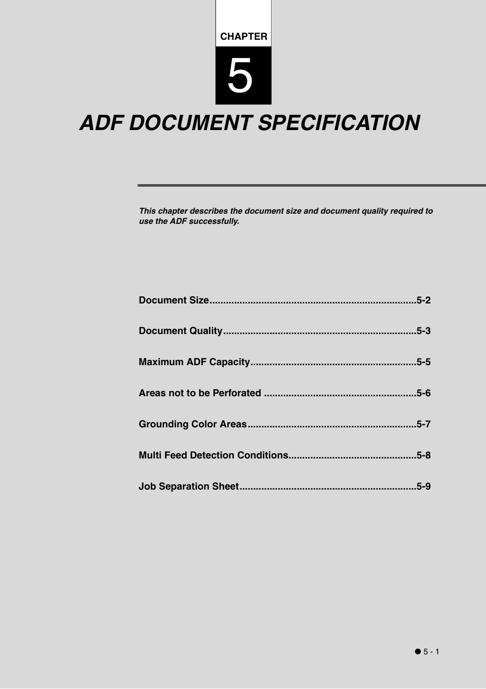 Adf document specification, Chapter 5 adf document specification -1 | FUJITSU fi-4340C User Manual | Page 49 / 114