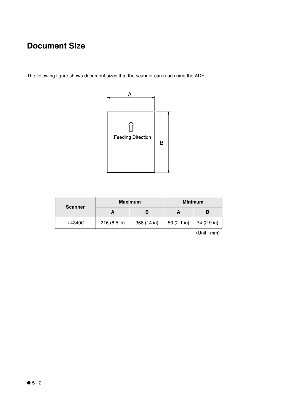 Document size, Document size -2 | FUJITSU fi-4340C User Manual | Page 50 / 114