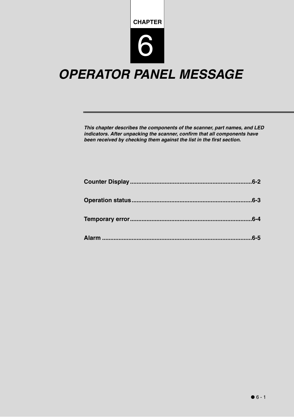 Operator panel message, Chapter 6 operator panel message -1 | FUJITSU fi-4340C User Manual | Page 59 / 114