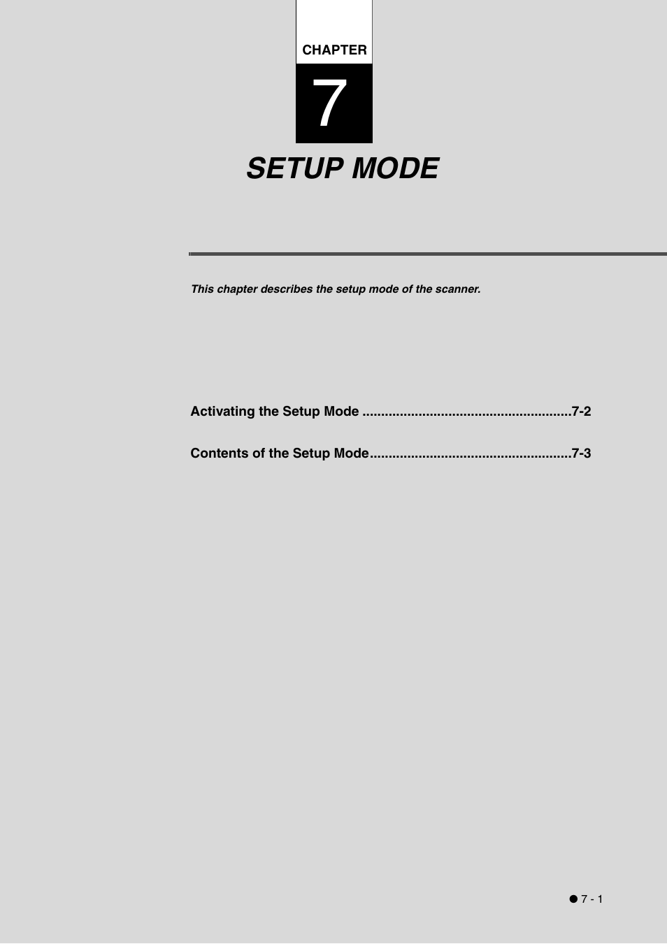 Setup mode, Chapter 7 setup mode -1 | FUJITSU fi-4340C User Manual | Page 65 / 114