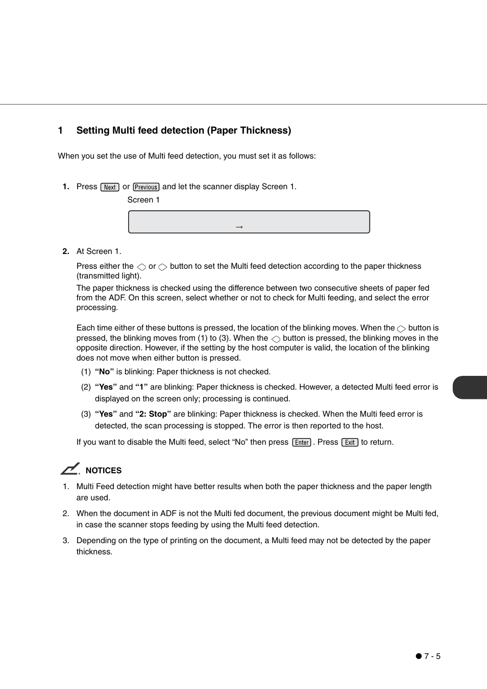 Screen 1, 1setting multi feed detection (paper thickness) | FUJITSU fi-4340C User Manual | Page 69 / 114