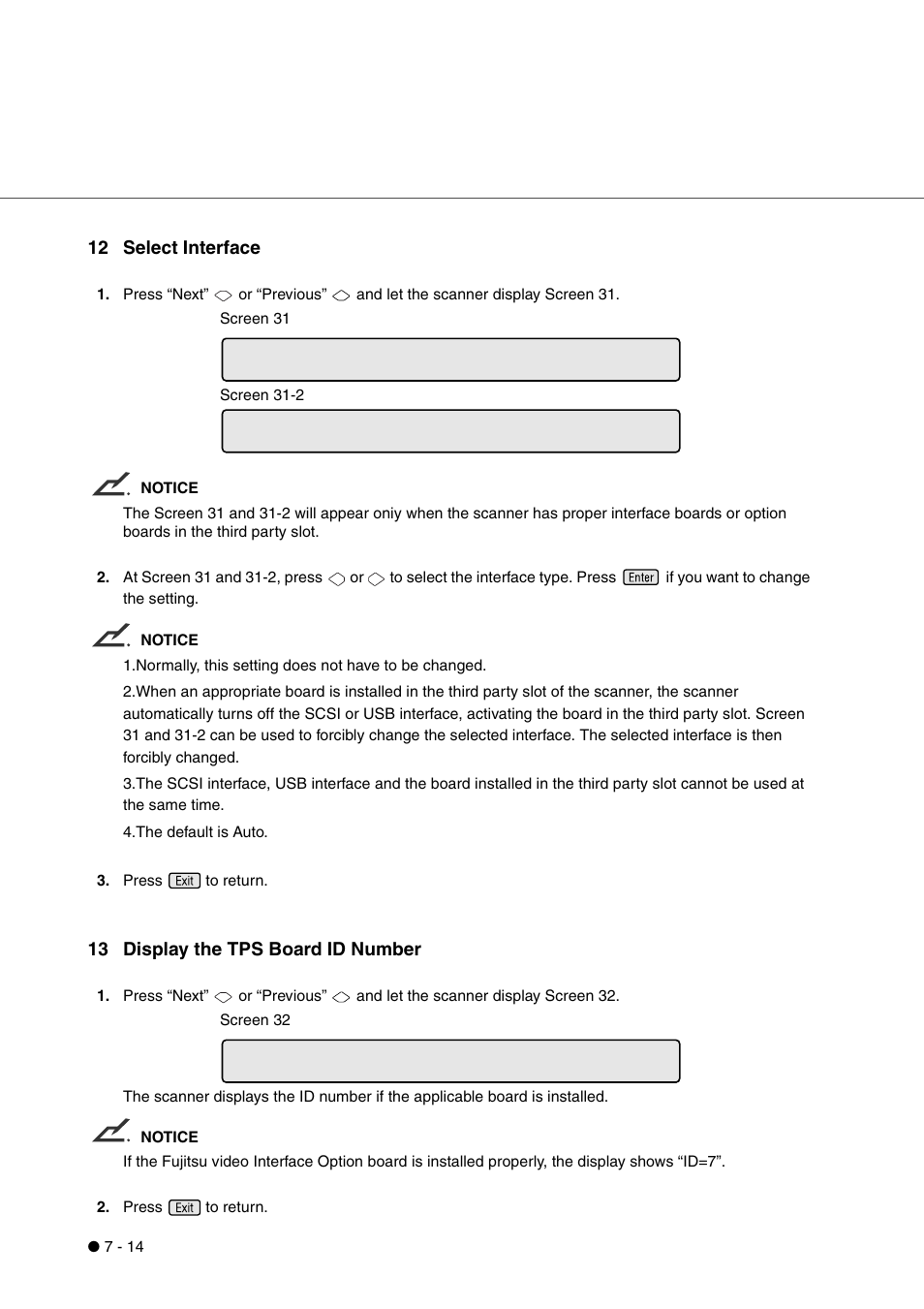 12 select interface, 13 display the tps board id number | FUJITSU fi-4340C User Manual | Page 78 / 114