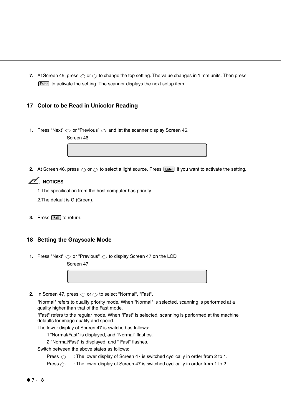 17 color to be read in unicolor reading, 18 setting the grayscale mode | FUJITSU fi-4340C User Manual | Page 82 / 114