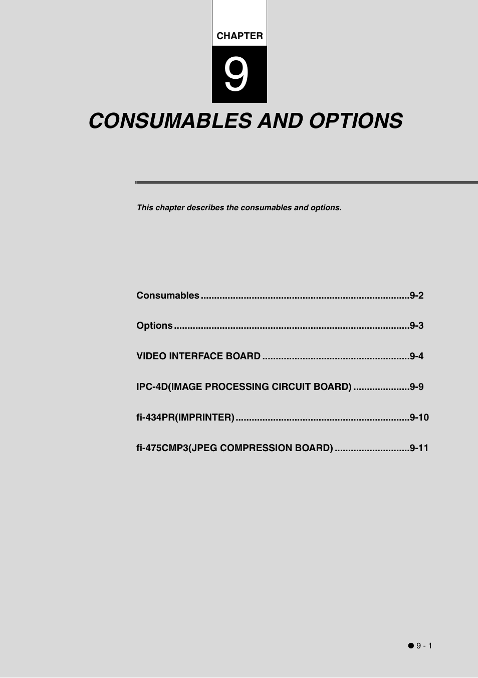 Consumables and options, Chapter 9 consumables and options -1 | FUJITSU fi-4340C User Manual | Page 89 / 114