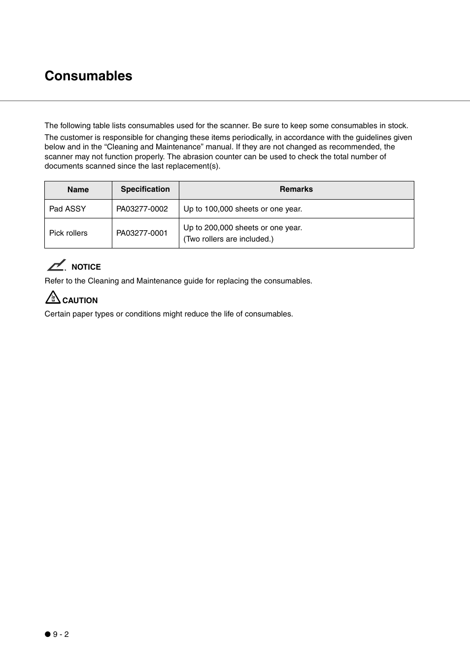 Consumables, Consumables -2 | FUJITSU fi-4340C User Manual | Page 90 / 114