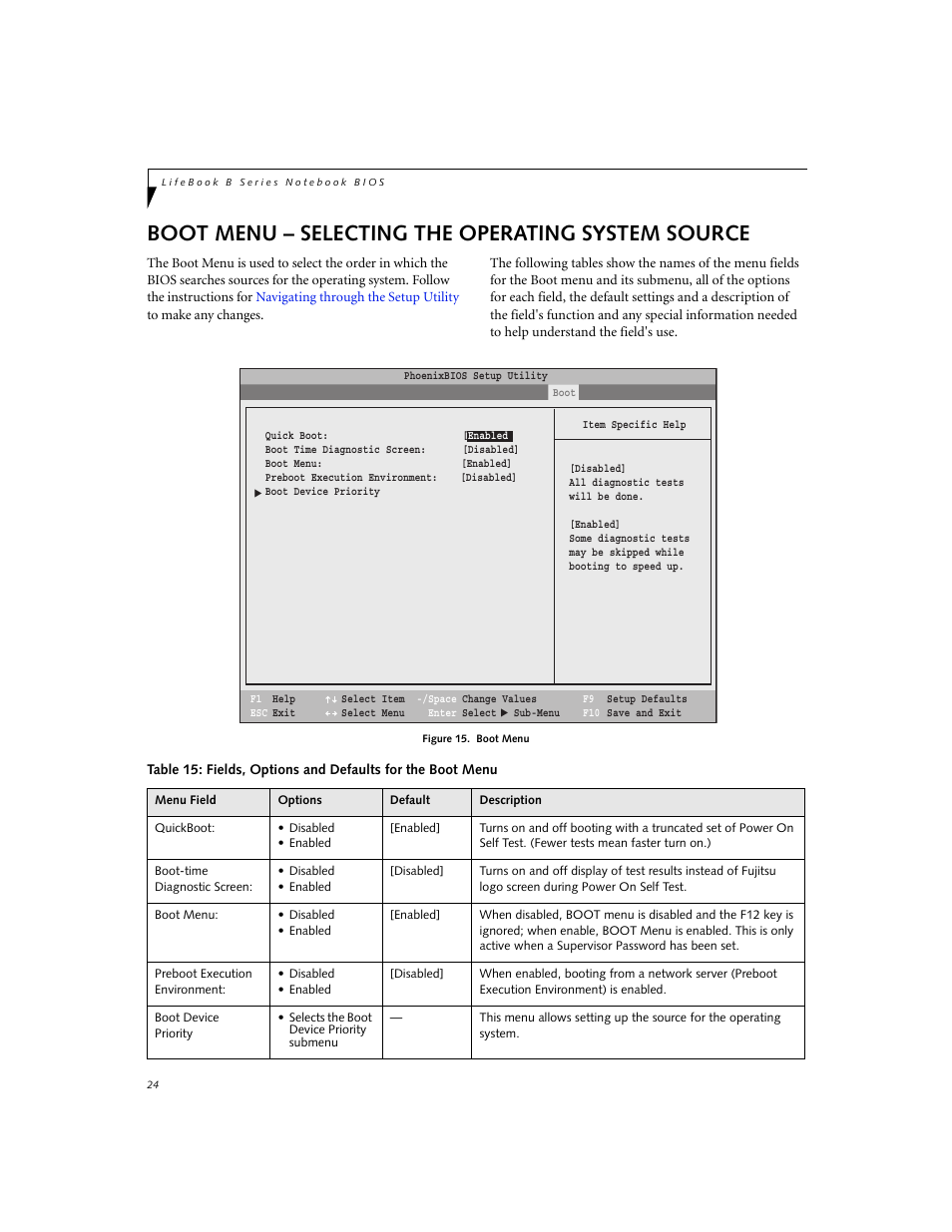 Selecting the operating system source, Boot menu – selecting the operating system source | FUJITSU B3000 User Manual | Page 24 / 28