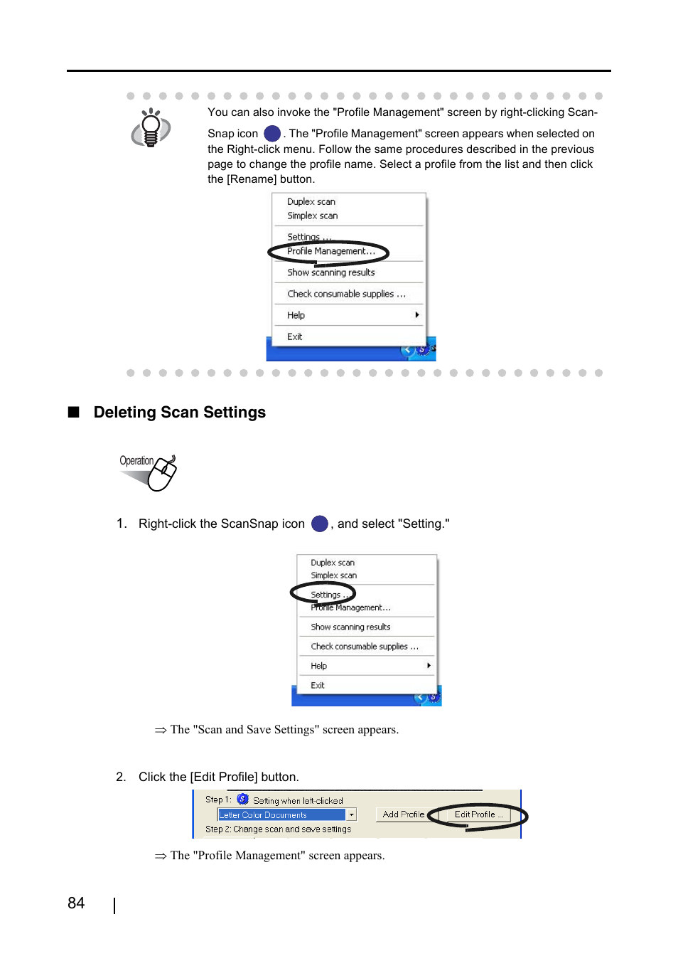 84 ■ deleting scan settings | FUJITSU ScanSnap S500 User Manual | Page 102 / 196