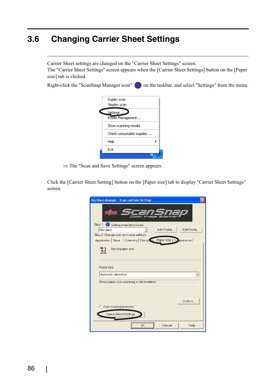 6 changing carrier sheet settings | FUJITSU ScanSnap S500 User Manual | Page 104 / 196