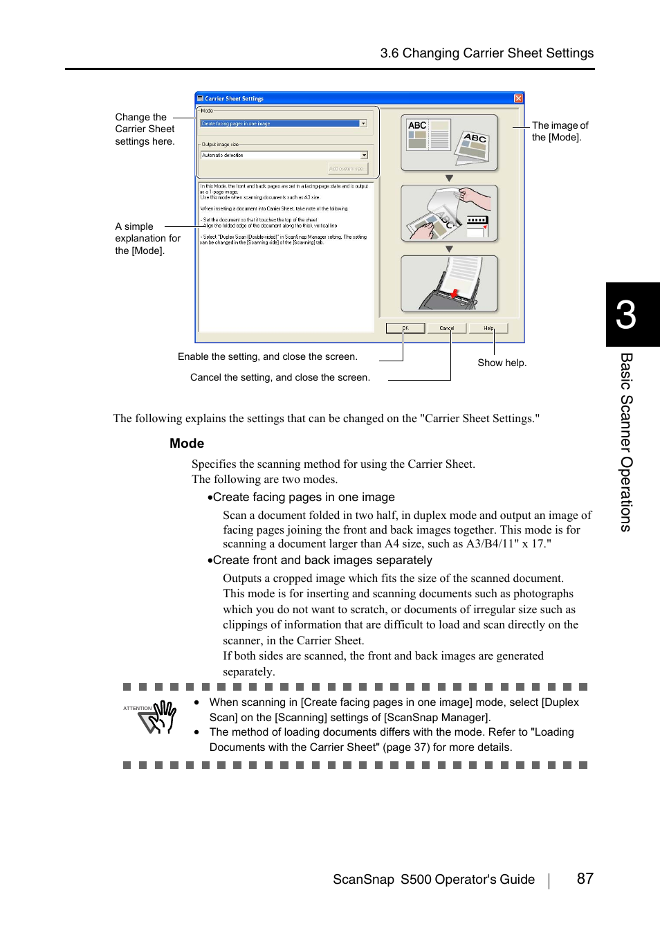87 basic scanner oper ations | FUJITSU ScanSnap S500 User Manual | Page 105 / 196