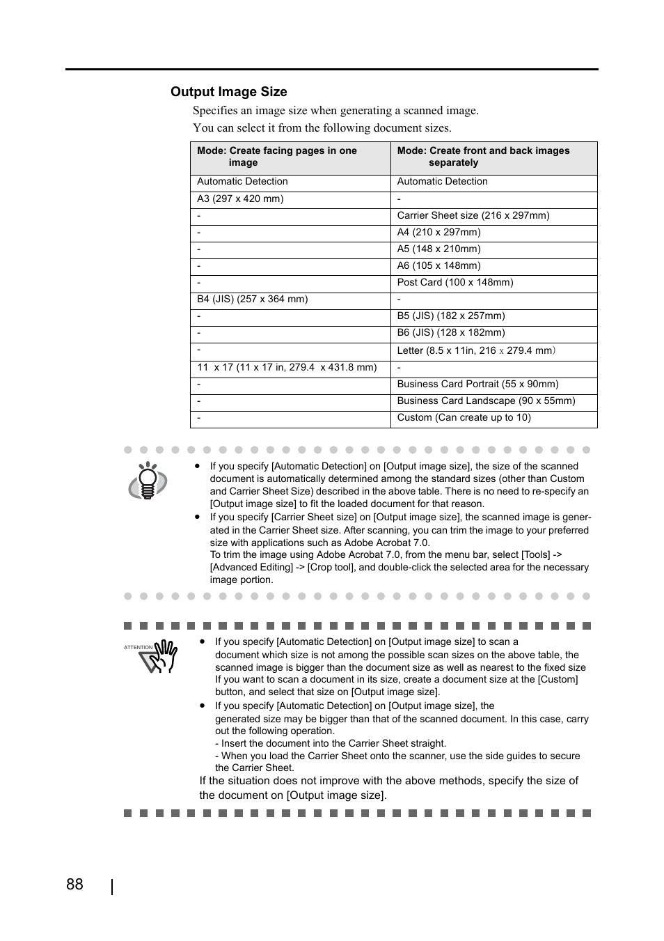 Output image size | FUJITSU ScanSnap S500 User Manual | Page 106 / 196