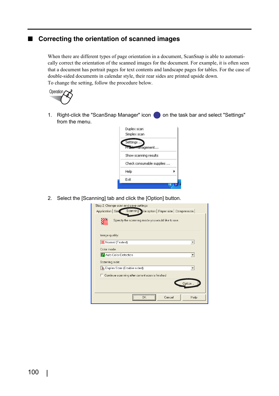 100 ■ correcting the orientation of scanned images | FUJITSU ScanSnap S500 User Manual | Page 118 / 196