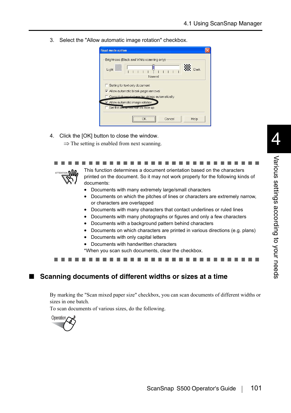 101 v a rious settings acco rding to y our needs | FUJITSU ScanSnap S500 User Manual | Page 119 / 196