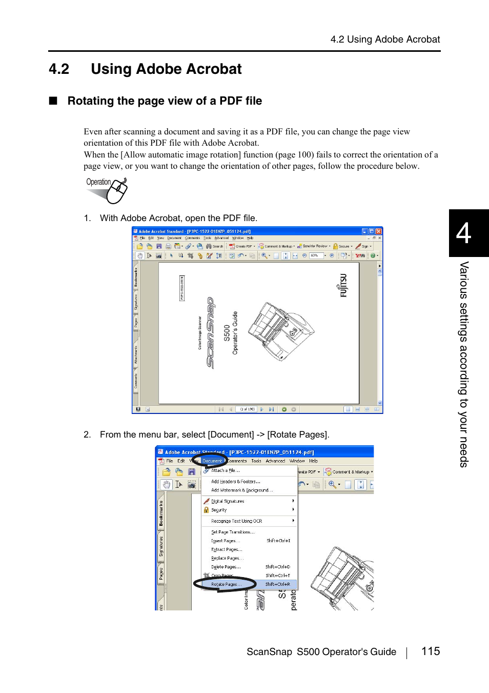 2 using adobe acrobat | FUJITSU ScanSnap S500 User Manual | Page 133 / 196