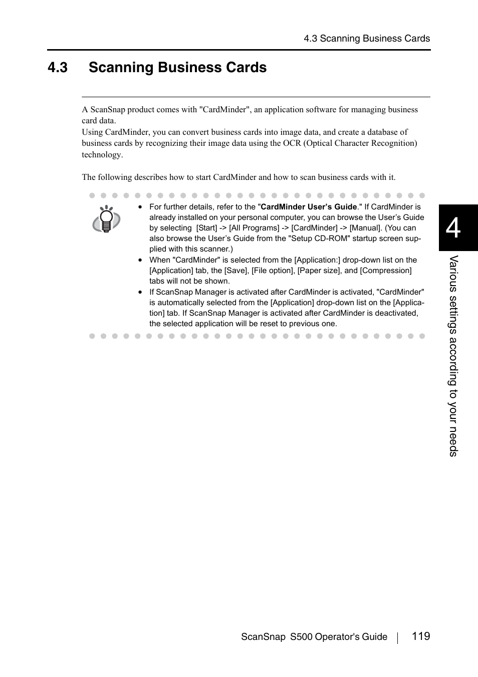 3 scanning business cards | FUJITSU ScanSnap S500 User Manual | Page 137 / 196