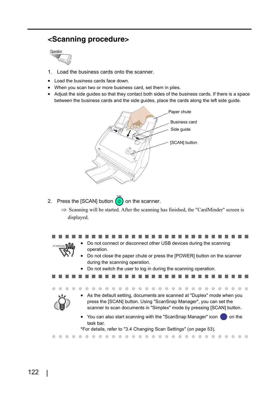 Scanning procedure | FUJITSU ScanSnap S500 User Manual | Page 140 / 196