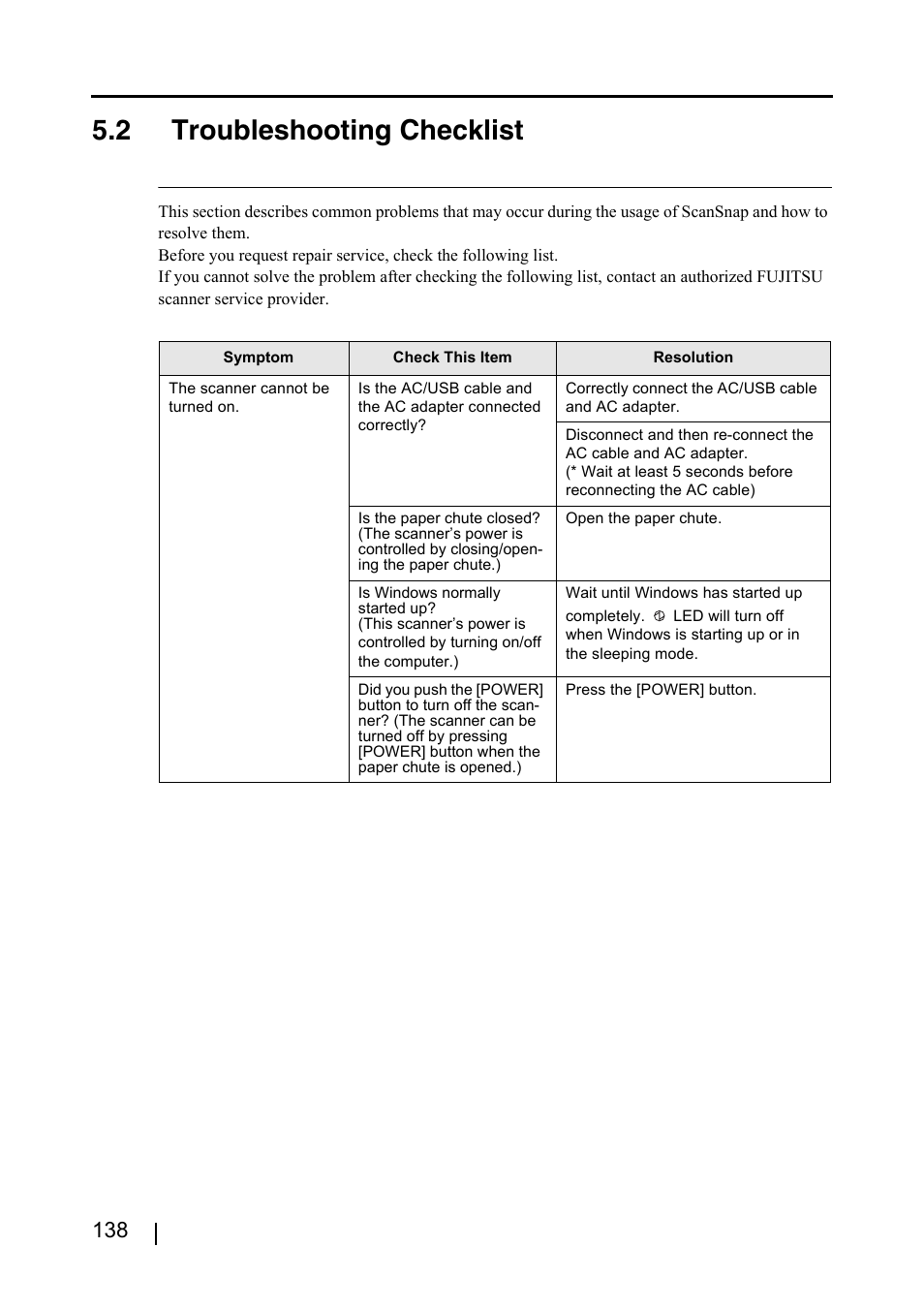 2 troubleshooting checklist | FUJITSU ScanSnap S500 User Manual | Page 156 / 196